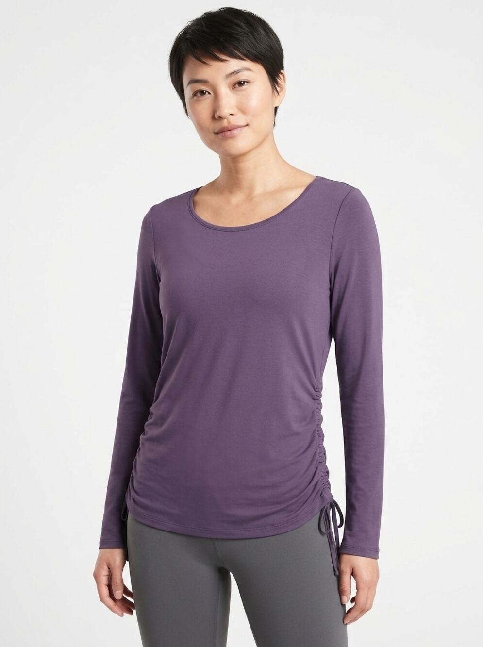 Athleta Ruched Side Long Sleeve Scoop Neck Activewear Top Women Size M